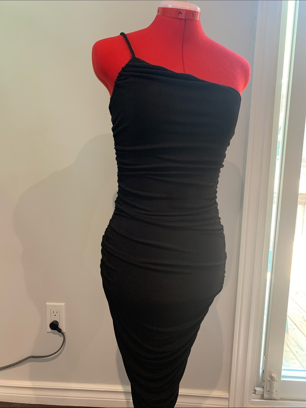 Fashion Nova Black One-Shoulder Ruched Bodycon Dress